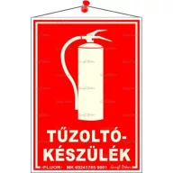   Információs tábla, 12,5x17,5 cm, fluoreszkáló, utánvilágítós, "Tűzoltókészülék"