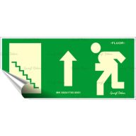   Információs matrica, 25x11,5 cm, fluoreszkáló, utánvilágítós, "Menekülési irány fel, lépcső balra"
