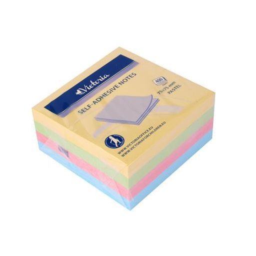 Öntapadó jegyzettömb, 75x75 mm, 400 lap, VICTORIA OFFICE, pasztell