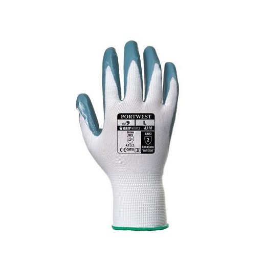 Védőkesztyű, nitril, L méret, "Flexo Grip" szürke-fehér