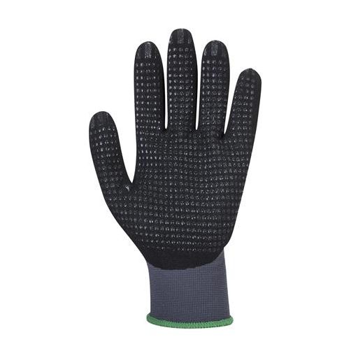 Védőkesztyű, nylon, nitrilhab, M méret "DermiFlex Ultra Plus", szürke-fekete