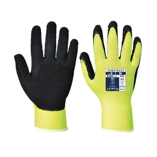 Védőkesztyű, nylon, latexhab, tenyerén mártott, M méret "Hi-Vis Grip", sárga