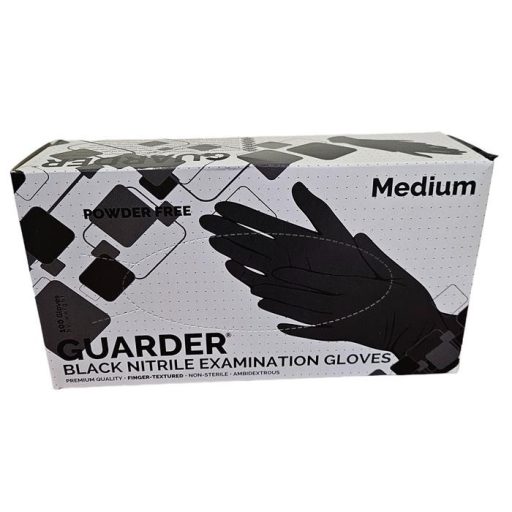 Védőkesztyű, egyszer használatos, nitril, M méret, 100 db, púder nélküli, fekete