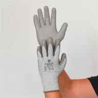   Védőkesztyű, HPPE, tenyerén PU mártott, vágásbiztos, XXL méret, szürke