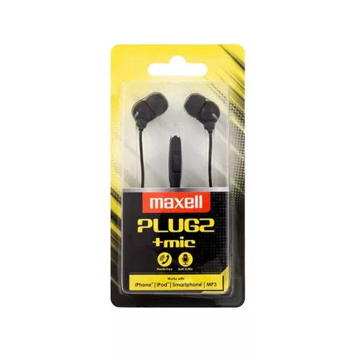 Fülhallgató, mikrofonnal, MAXELL "Plugz", fekete