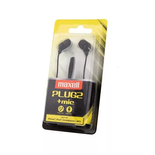 Fülhallgató, mikrofonnal, MAXELL "Plugz", fekete