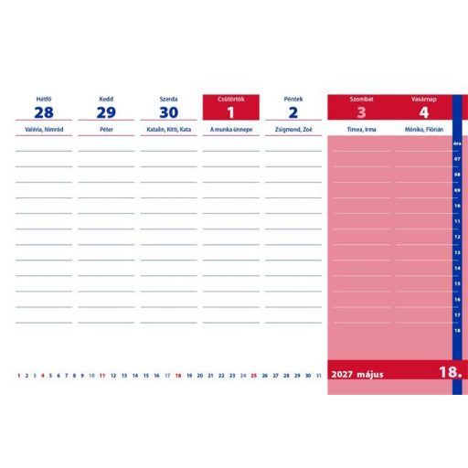 Asztali naptár, heti, 2026/2027 tanév, REALSYSTEM