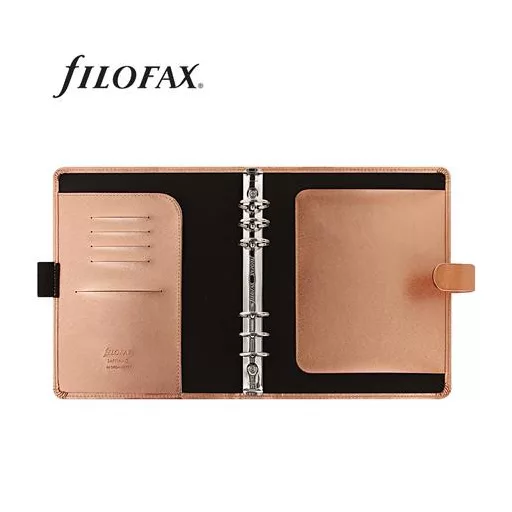 Kalendárium, gyűrűs, betétlapokkal, A5 méret, FILOFAX, "Saffiano Metallic", rózsaarany