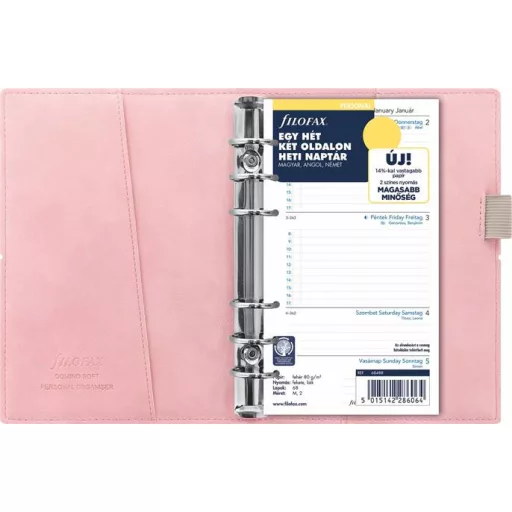 Kalendárium, gyűrűs, betétlapokkal, pocket méret, FILOFAX, "Domino" Soft", pasztell rózsaszín