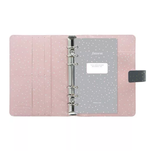 Kalendárium, gyűrűs, betétlapokkal, personal méret, FILOFAX, "Confetti", fekete