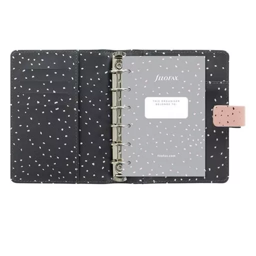 Kalendárium, gyűrűs, betétlapokkal, pocket méret, FILOFAX, "Confetti", rózsakvarc
