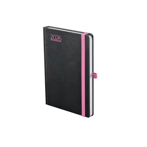 Naptár, tervező, A5, heti, TOPTIMER, "Nero", fekete-pink