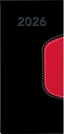 Zsebnaptár, fekvő elrendezésű, DAYLINER, "Memphis", fekete-piros