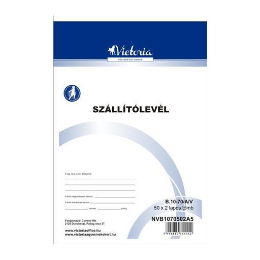 Nyomtatvány, szállítólevél, 50x2, A5, VICTORIA PAPER "B.10-70", 10 tömb/csomag