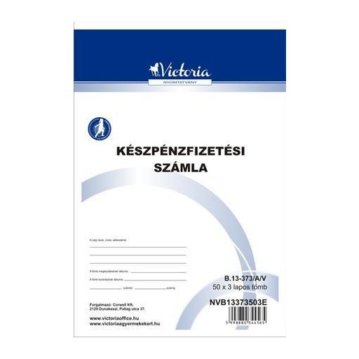 Nyomtatvány, készpénzfizetési számlatömb, egy ÁFÁs, 50x3, A5, VICTORIA PAPER, "B.13-373", 10 tömb/csomag