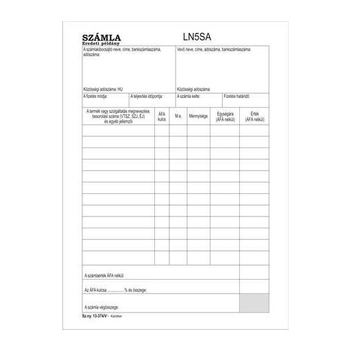 Nyomtatvány, számlatömb, egy ÁFÁs, 50x3, A5, VICTORIA PAPER, "B.13-374", 10 tömb/csomag
