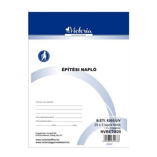 Nyomtatvány, építési napló, 25x3 + 9x3 betétlap, A4, VICTORIA PAPER "B.ÉTI.820", 10 tömb/csomag