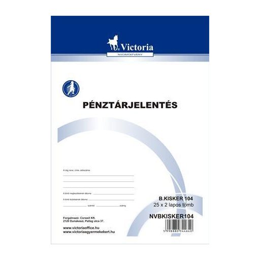 Nyomtatvány, pénztárjelentés, 25x2, A5, VICTORIA PAPER "B.Kisker-104", 10 tömb/csomag