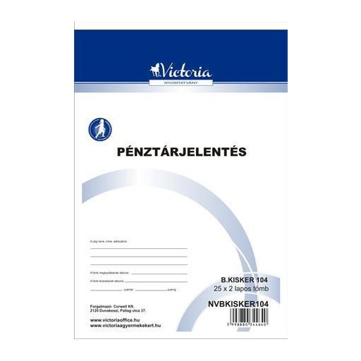 Nyomtatvány, pénztárjelentés, 25x2, A5, VICTORIA PAPER "B.Kisker-104", 10 tömb/csomag
