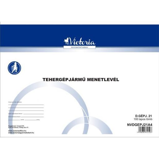 Nyomtatvány, menetlevél, tehergépjármű, 100 lap, A4, fekvő, VICTORIA PAPER, "D.GÉPJ.21.", 10 tömb/csomag
