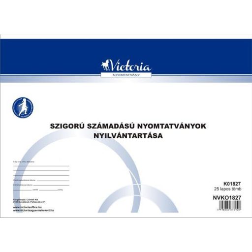 Nyomtatvány, szigorú számadású nyomtatványok nyilvántartása, 25 lap, A4, VICTORIA PAPER, 10 tömb/csomag