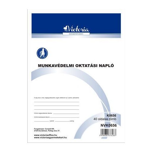 Nyomtatvány, munkavédelmi oktatási napló, 40 oldal, A4, VICTORIA PAPER, 10 tömb/csomag