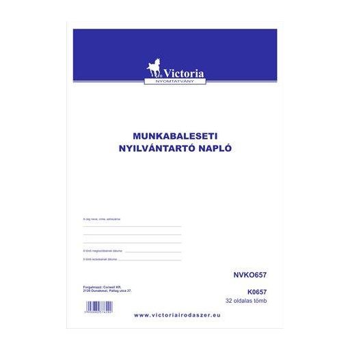 Nyomtatvány, munkabaleseti nyilvántartó napló, 32 oldal, A4, VICTORIA PAPER, 10 tömb/csomag