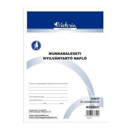 Nyomtatvány, munkabaleseti nyilvántartó napló, 32 oldal, A4, VICTORIA PAPER, 10 tömb/csomag