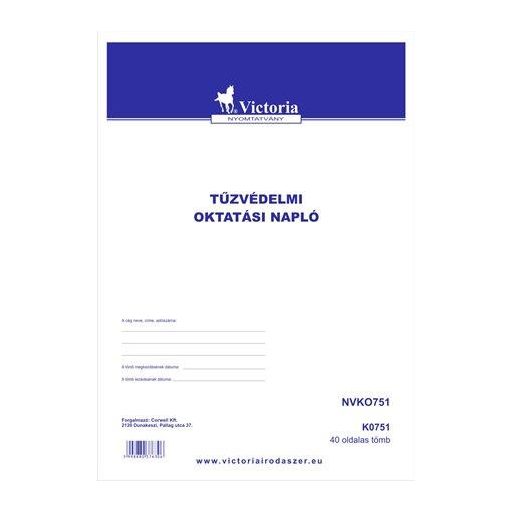 Nyomtatvány, tűzvédelmi oktatási napló, 40 oldal, A4, VICTORIA PAPER, 10 tömb/csomag