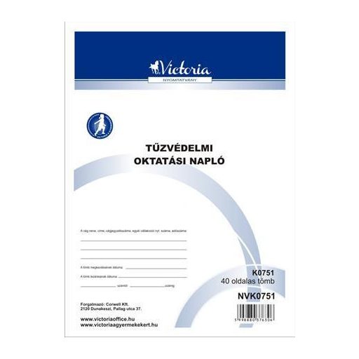 Nyomtatvány, tűzvédelmi oktatási napló, 40 oldal, A4, VICTORIA PAPER, 10 tömb/csomag