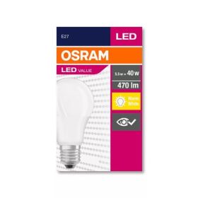   LED izzó, E27, gömb, A60, 5W, 470lm, 2700K (MF), OSRAM "Value"