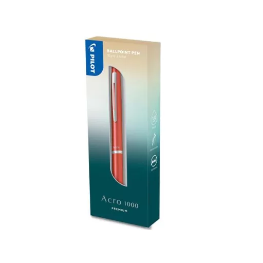 Golyóstoll, 0,32 mm, nyomógombos, metálpiros tolltest, PILOT "Acro 1000", kék