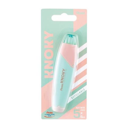 Hibajavító roller, 5 mm x 6 m, utántölthető, PENTEL "Knoky", világoszöld-barack