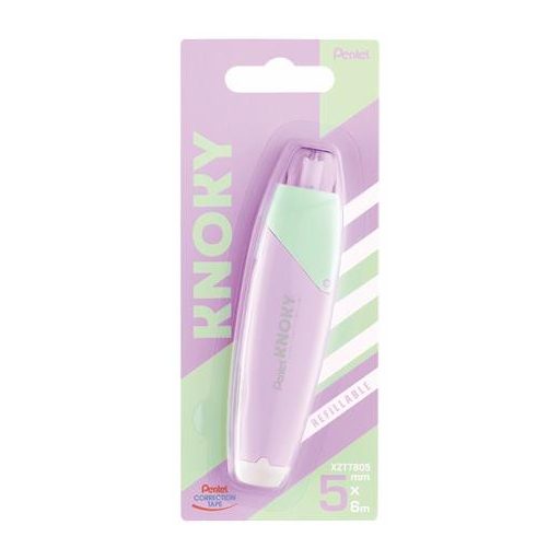 Hibajavító roller, 5 mm x 6 m, utántölthető, PENTEL "Knoky", világoszöld-lila