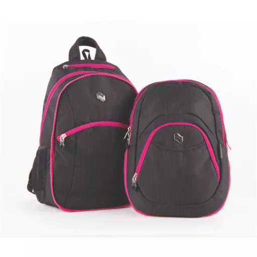 Hátizsák, 2in1, notebook tartóval és audió csatlakozóval, PULSE "Teens", pink-fekete