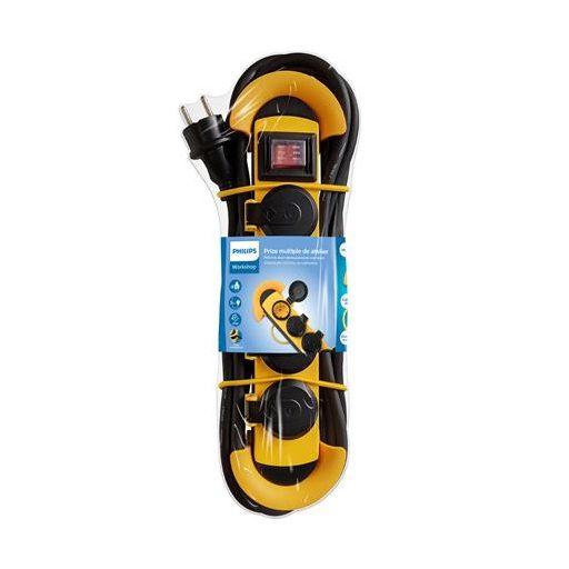 Elosztósor, kültéri, 4 csatlakozóaljzat, 5 m kábel, PHILIPS, fekete-sárga