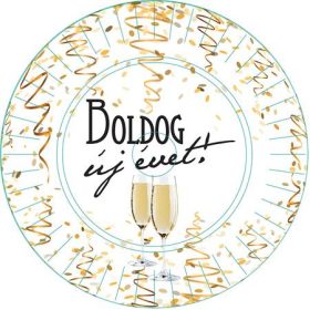 Tányér, papír, 23 cm, "Boldog Új évet"