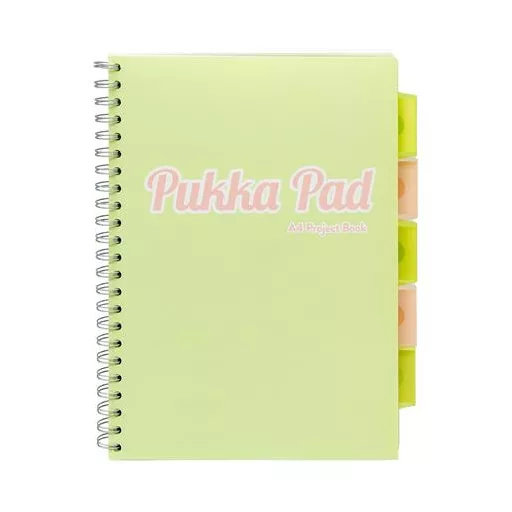 Spirálfüzet, A4, vonalas, 100 lap, PUKKA PAD "Pastel project book", vegyes szín