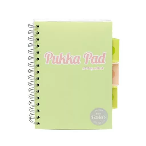 Spirálfüzet, A5, vonalas, 100 lap, PUKKA PAD "Pastel project book", vegyes szín