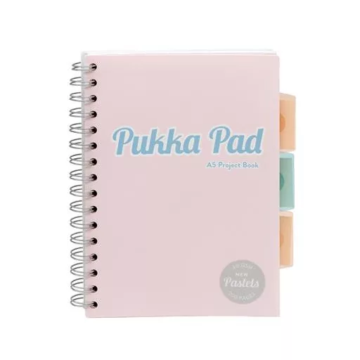 Spirálfüzet, A5, vonalas, 100 lap, PUKKA PAD "Pastel project book", vegyes szín