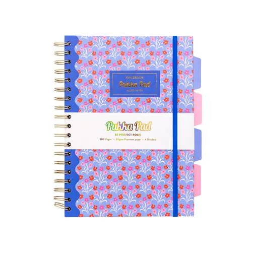 Spirálfüzet, B5, vonalas, 100 lap, PUKKA PAD "Floral Project Book", vegyes minta