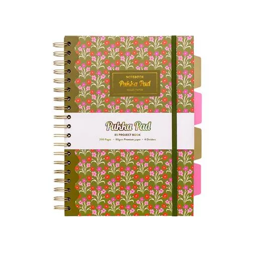 Spirálfüzet, B5, vonalas, 100 lap, PUKKA PAD "Floral Project Book", vegyes minta