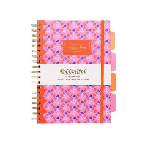 Spirálfüzet, B5, vonalas, 100 lap, PUKKA PAD "Floral Project Book", vegyes minta