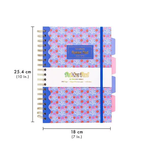 Spirálfüzet, B5, vonalas, 100 lap, PUKKA PAD "Floral Project Book", vegyes minta