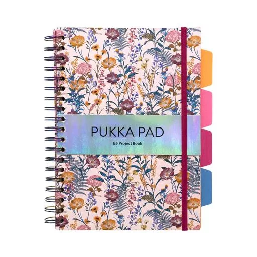 Spirálfüzet, B5, vonalas, 100 lap, PUKKA PAD "Project Book Bloom", vegyes minta