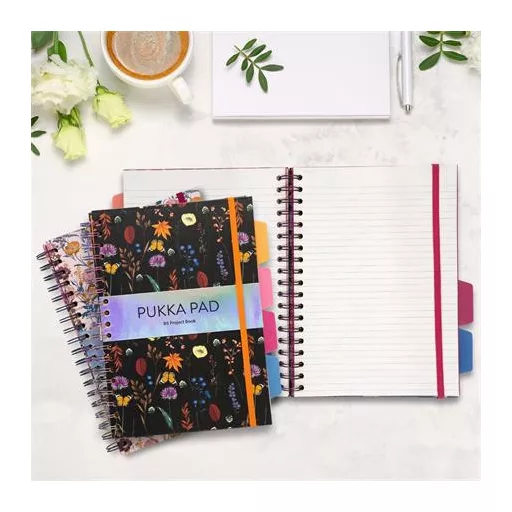 Spirálfüzet, B5, vonalas, 100 lap, PUKKA PAD "Project Book Bloom", vegyes minta
