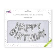   Léggömb, 40 cm, PUKKA PAD "Happy Birthday", ezüst