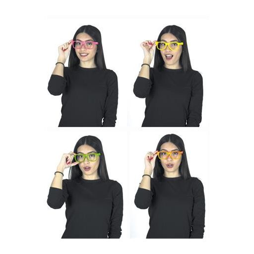 Szemüveg, UV fényben fluoreszkáló, műanyag, neon színek