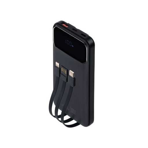 Hordozható akkumulátor, beépített kábellel, 10000mAh, RIVACASE "VA2211", fekete