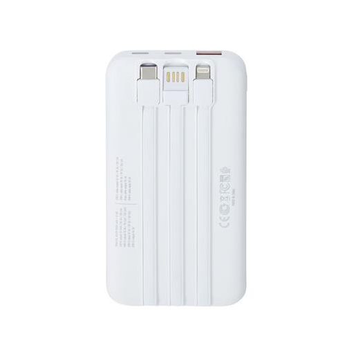 Hordozható akkumulátor, beépített kábellel, 10000mAh, RIVACASE "VA2211", fehér